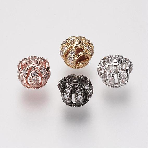 Brass Micro Pave Grade AAA Cubic Zirconia Beads, Hollow, Crown, Cadmium Free & Nickel Free & Lead Free