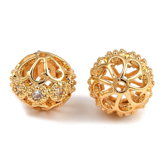 Латунные микро проложить кубического циркония бусы, полый круглый, без никеля 