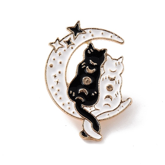 Moon Star Cats Enamel Pin, Cute Alloy Enamel Brooch for Backpacks Clothes, Light Gold