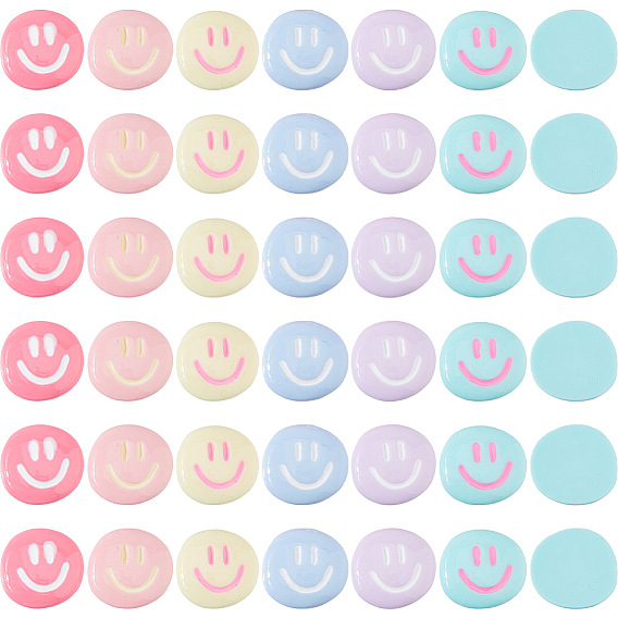 60шт 6 цветные кабошоны из непрозрачной смолы, плоские круглые с улыбающееся лицо, с эмалью