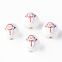 Painted Natural Wood Round Beads, Christmas Style, Snowman