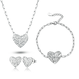 Ensembles de bijoux en acier inoxydable pour femmes, boucles d'oreilles coeur, bracelets à maillons et colliers pendentifs