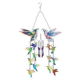 Kits de carillón de viento con pintura de diamante artesanal de pájaro, con diamantes de imitación de la resina, bolígrafo adhesivo de diamante, plato de bandeja y arcilla de cola