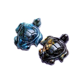 Natural Labradorite Carved Turtle Figurines, for Home Office Desktop Feng Shui Ornament