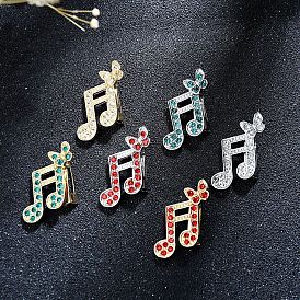 Golden/Platinum Alloy Rhinestone Brooches, Musical Note & Butterfly Pins