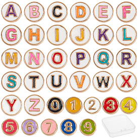 SUNNYCLUE 2Sets 2 Styles Alloy Enamel Beads, Flat Round, Number 0~9 & Letter A~Z, Cadmium Free & Lead Free, Light Gold