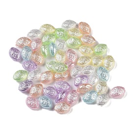 Opaque Acrylic Beads, Oval with Flower