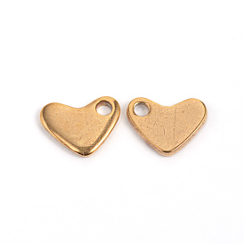 Ion Plating(IP) 304 Stainless Steel Heart Charms, Chain Extender Teardrop, 6x7.5x1mm, Hole: 1mm