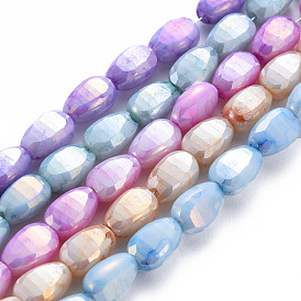 Opaque Baking Painted Crackle Glass Beads Strands, Faceted, AB Color Plated, Melon Seeds