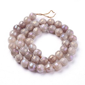 Electroplate Natural Sunstone Beads Strands, Faceted, Round