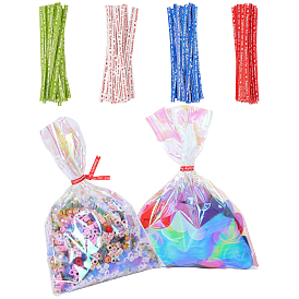 100 шт. лазерные целлофановые пакеты для упаковки конфет, прямоугольные, с проволочными стяжками