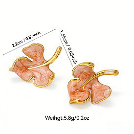 304 Stainless Steel Enamel Stud Earrings, Leaf, Golden