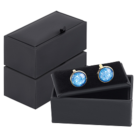 Paper 2 Cufflink Gift Storage Boxes, with Velvet Inside, Rectangle