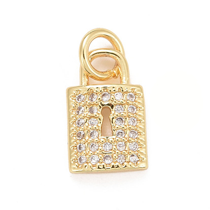 Eco-Friendly Brass Micro Pave Cubic Zirconia Pendants, with Jump Ring, Long-Lasting Plated, Lead Free & Cadmium Free, Lock