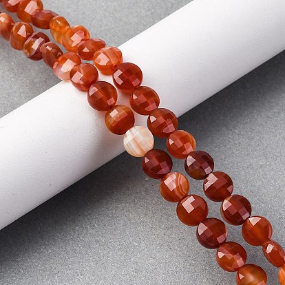 Нити бусин из натурального красного полосатого агата/полосатого агата, окрашенная и подогревом, граненый квадратный разрез, плоско-круглые