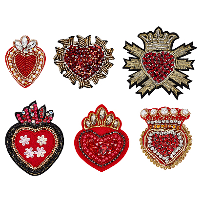 Нашивки из ткани сердца, аппликации из стеклянных бусин, наклеить патч, со стразами, аксессуары для костюма, красные