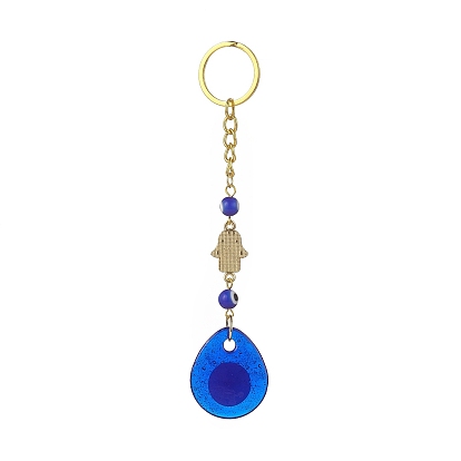 Heart/Hamsa Hand/Teardrop/Flat Round with Evil Eye Lampwork Pendant Keychain, with Alloy Rhinestone Links Connectors and Iron Findings, for Woman Bag Car Key Decoration