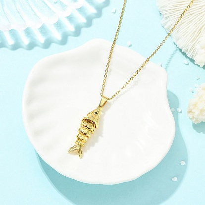 Brass Micro Pave Black Cubic Zirconia Fish Pendant 304 Stainless Steel Cable Chain Necklaces for Women