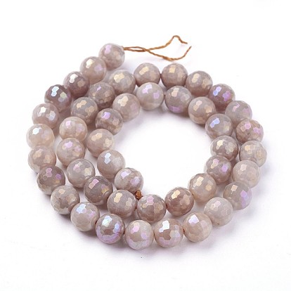 Electroplate Natural Sunstone Beads Strands, Faceted, Round