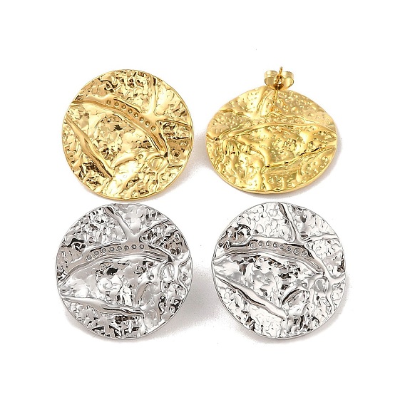 Martelé 304 boucle d'oreille clous en acier inoxydable, plat rond