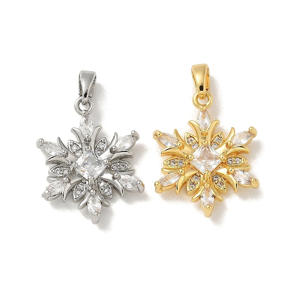 Подвески из латуни с микропаве из циркония, без кадмия, без никеля и без свинца, прелести снежинки
