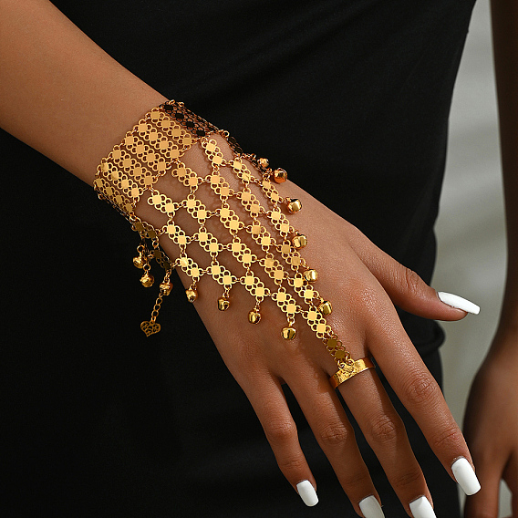 Роскошный цветок цинковый сплав полые кольца браслеты для женщин, с кулоном колокол