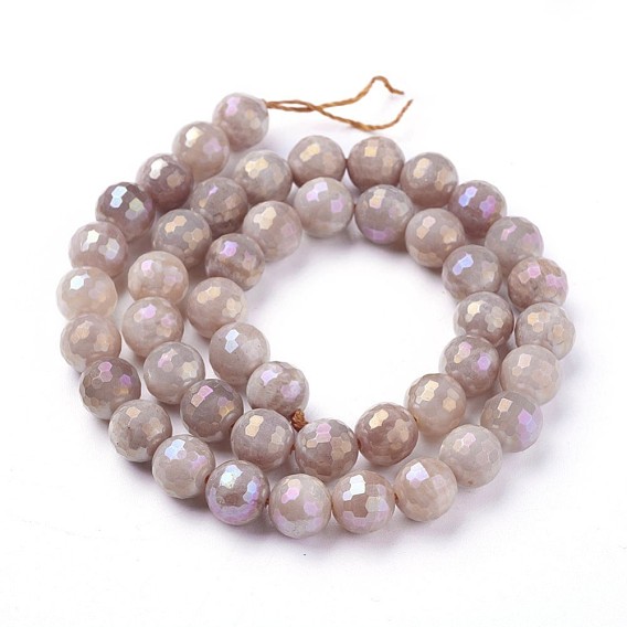 Electroplate Natural Sunstone Beads Strands, Faceted, Round