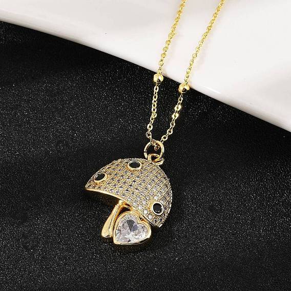 Ожерелье с кулоном из кубического циркония, гриб с сердечком