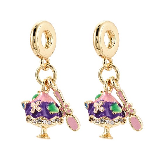 Европейские подвески-шармы из латуни с микропаве из прозрачных кубических цирконий и эмали, подвески с большими отверстиями в виде мороженого и ложки, реальный 18 k позолоченный