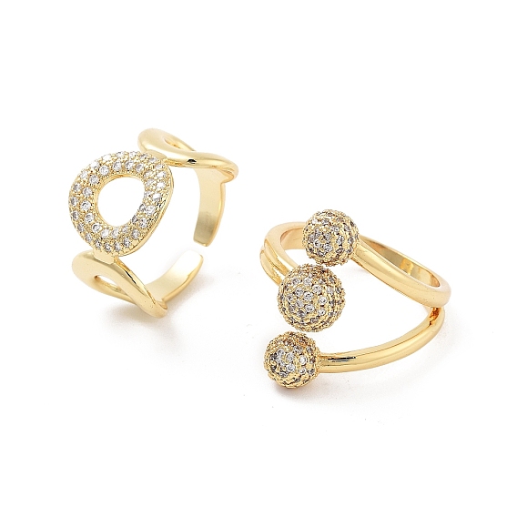 Открытая манжета из латуни с микропаве и прозрачным цирконием для женщин, реальный 18 k позолоченный