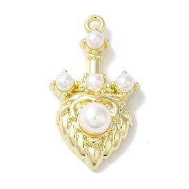 Rack Plating Alloy Pendants, with ABS Imitation Pearl, Cadmium Free & Nickel Free & Lead Free, Heart Charms