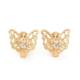 Brass Micro Pave Clear Cubic Zirconia Hook Clasps, Butterfly