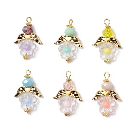 Акриловые бусины с подвесками из стеклянных бусин, цветок и ангел, с фурнитурой из сплава в тибетском стиле и железными штифтами с плоскими головками