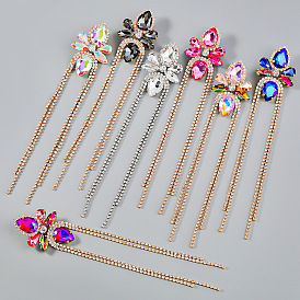 earrings exaggerated alloy diamond-encrusted flower long tassel earrings women's full diamond earrings dinner catwalk models