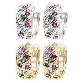 Brass with Colorful Cubic Zirconia Thick Hoop Earrings
