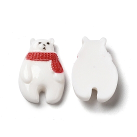 Christmas Opaque Resin Cabochons, Bear with Red Scarf