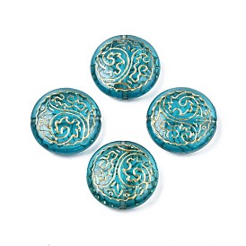 Plating Acrylic Beads, Metal Enlaced, Flat Round