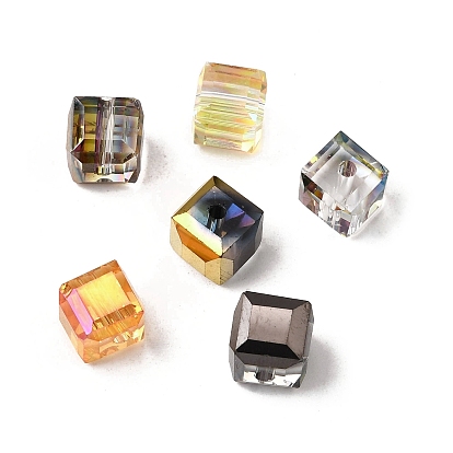 Гальваническим стеклянные бусины, кубические, граненые, с половиным покрытием