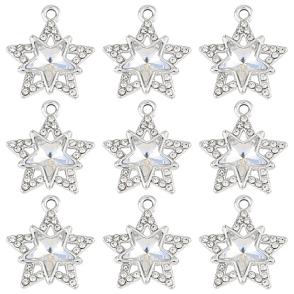 10 шт. Стеклянные подвески, Сплав с поиска, платина, звезда