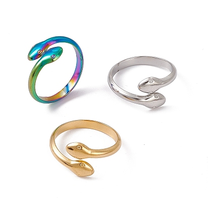 304 Stainless Steel Double Snake Open Cuff Ring for Women