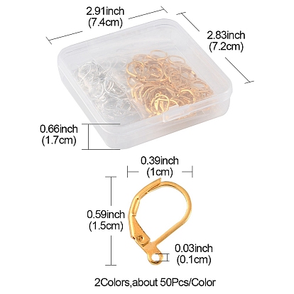 100Pcs 2 Colors Brass Leverback Earring Findings, with Horizontal Loops, Lead Free and Cadmium Free