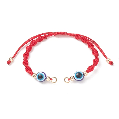 Adjustable Braided Nylon Thread Link Bracelet Making, with Resin Evil Eye, Real 18K Gold Plated Brass Beads & 304 Stainless Steel Jump Rings