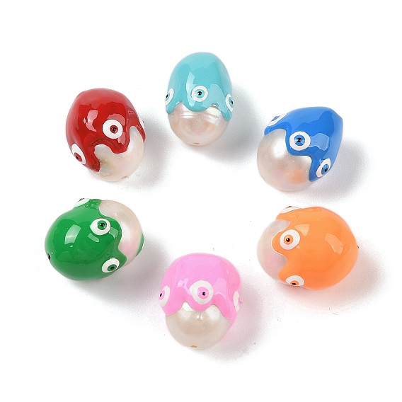 Эмалевые бусины из натурального пресноводного жемчуга, бусины ручной работы, Картошка с рисунком сглаза