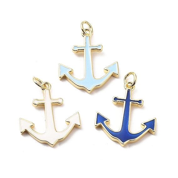 Латунь эмаль подвески, с прыжковых колец, Якорь прелести, стойки покрытие, реальный 18 k позолоченный, без свинца и без кадмия, долговечный