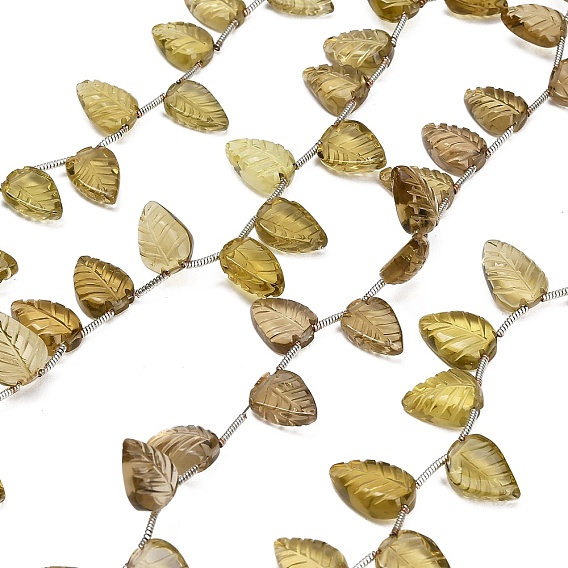 Colliers de perles sculptées en quartz fumé naturel, feuille, top foré, avec panicule