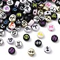 Mixed Style Acrylic Hashtag Beads, Flat Round with Twelve Constellations, Mixed Color
