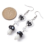 Natural Mixed Stone Chips Dangle Earrings, Mushroom & Heart Lampwork Long Drop Earrings with 304 Stainless Steel Pins