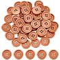 50Pcs Wood Buttons, 4-Hole, Flat Round