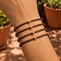 Braided Polyester Cord 2-Strand Bracelet Sets for Women Men, Adjustable Stackable Bracelets with Brass Round Beads, Golden