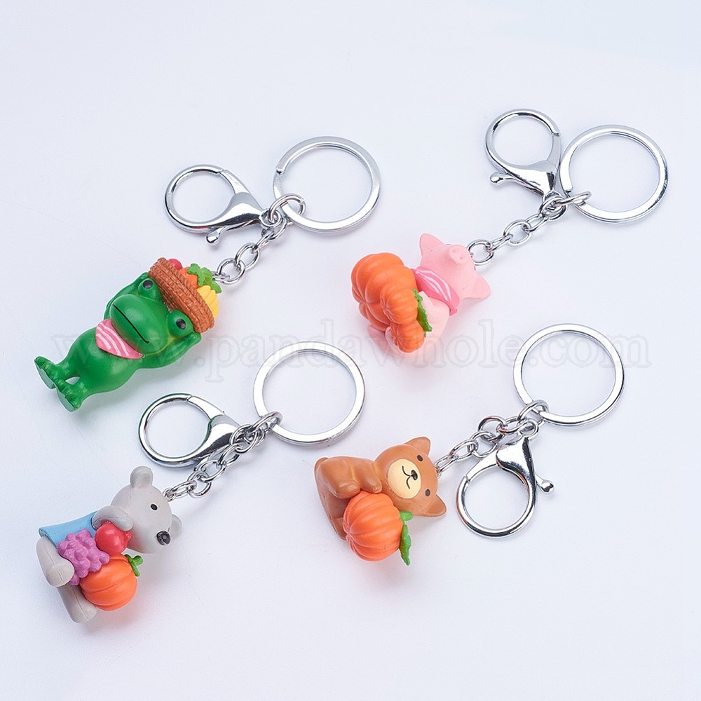 Wholesale Iron Key Chains, with Plastic, Mixed Shapes, Platinum in bulk